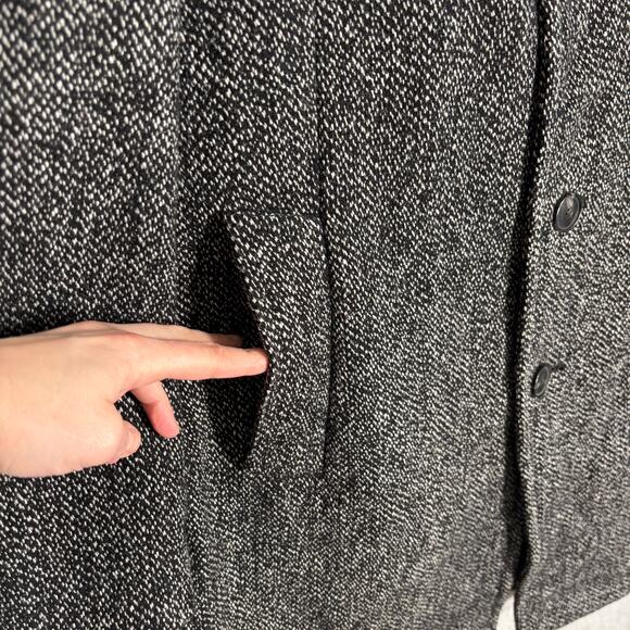 Calvin‎ Klein Jacket Large Black Wool Tweed Pea Coat Long Warm Pockets Collar - Picture 4 of 13